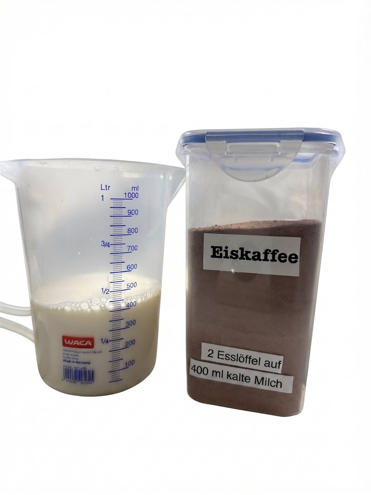 Milch und Eiskaffeepulver