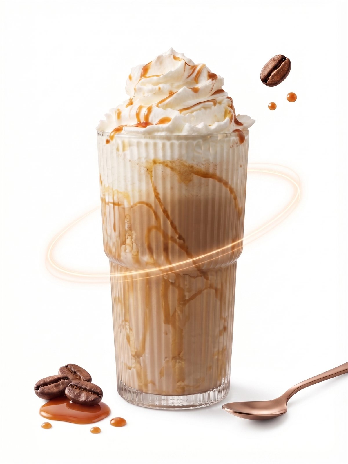 Fertiger Eiskaffee mit Sahne und Karamellsoße