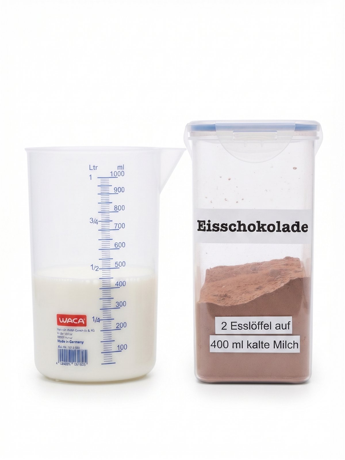 Milch und Eisschokoladenpulver